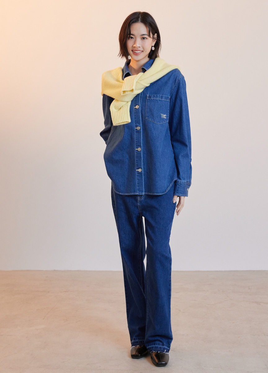 口袋刺繡牛仔襯衫